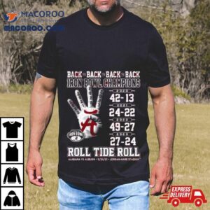 Alabama Crimson Tide Vs Auburn Tigers Back To Back To Back To Back Iron Bowl Champions Roll Tide Roll 2023 Shirt