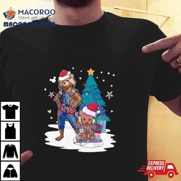 Baby Groot And Rocket Santa Christmas Tree Shirt