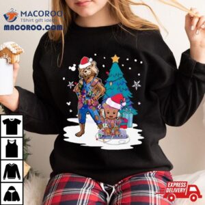 Baby Groot And Rocket Santa Christmas Tree Tshirt