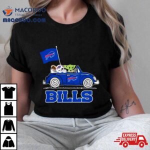 Baby Yoda Drive A Car Buffalo Bills Football Flag Logo Tshirt