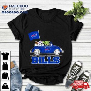 Baby Yoda Drive A Car Buffalo Bills Football Flag Logo Tshirt