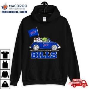 Baby Yoda Drive A Car Buffalo Bills Football Flag Logo Tshirt