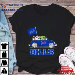 Baby Yoda Drive A Car Buffalo Bills Football Flag Logo Tshirt