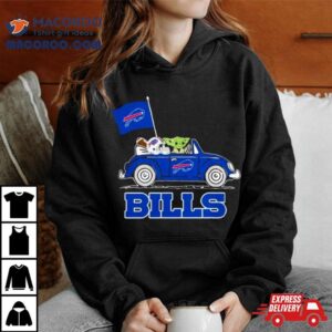 Baby Yoda Drive A Car Buffalo Bills Football Flag Logo Tshirt