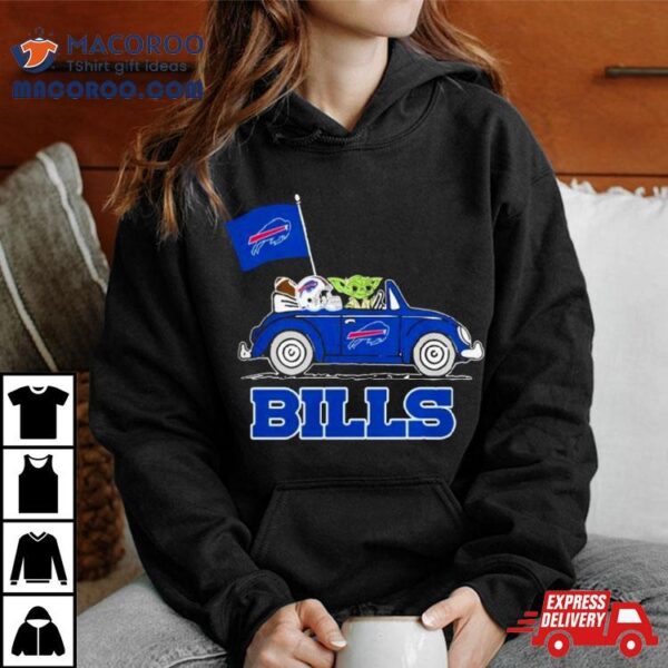 Baby Yoda Drive A Car Buffalo Bills Football Flag Logo Shirt