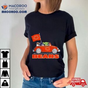 Baby Yoda Drive A Car Chicago Bears Football Flag Logo Tshirt