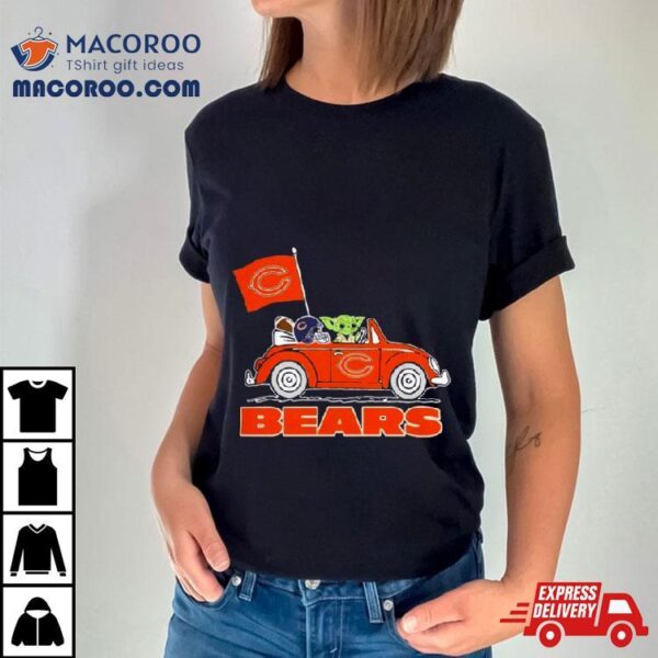 Baby Yoda Drive A Car Chicago Bears Football Flag Logo Shirt