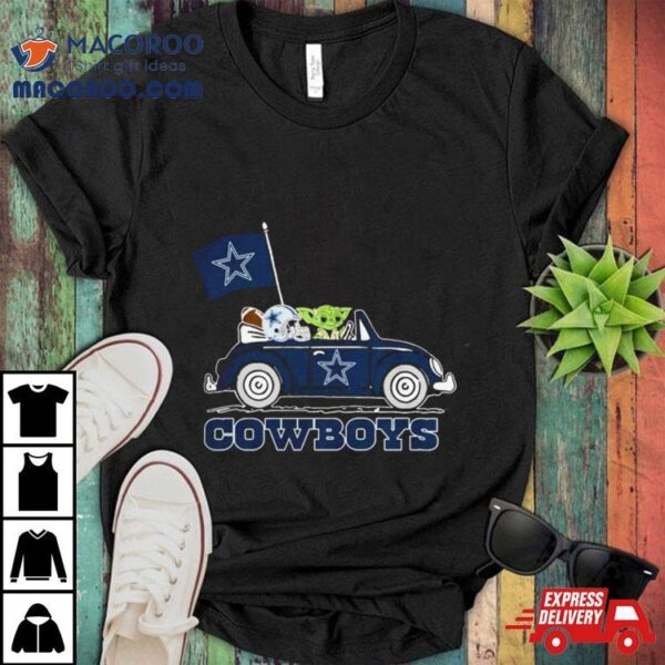 Baby Yoda Drive A Car Dallas Cowboys Football Flag Logo Shirt