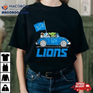 Baby Yoda Drive A Car Detroit Lions Football Flag Logo Tshirt