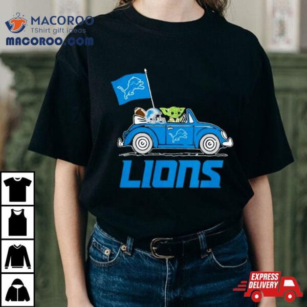 Baby Yoda Drive A Car Detroit Lions Football Flag Logo Shirt