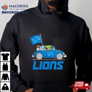 Baby Yoda Drive A Car Detroit Lions Football Flag Logo Tshirt