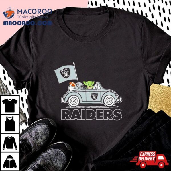 Baby Yoda Drive A Car Las Vegas Raiders Football Flag Logo Shirt