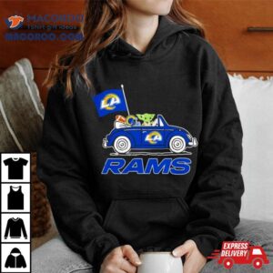 Baby Yoda Drive A Car Los Angeles Rams Football Flag Logo Shirt