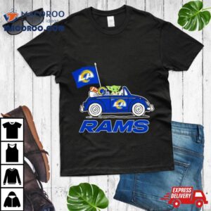 Baby Yoda Drive A Car Los Angeles Rams Football Flag Logo Tshirt