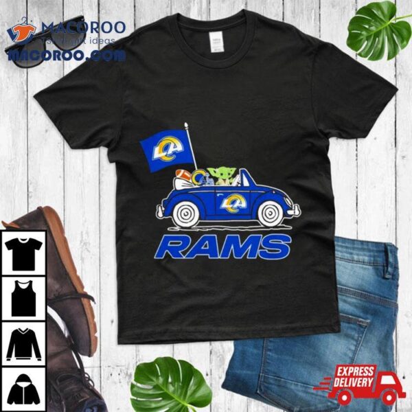 Baby Yoda Drive A Car Los Angeles Rams Football Flag Logo Shirt