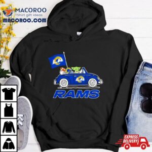 Baby Yoda Drive A Car Los Angeles Rams Football Flag Logo Tshirt