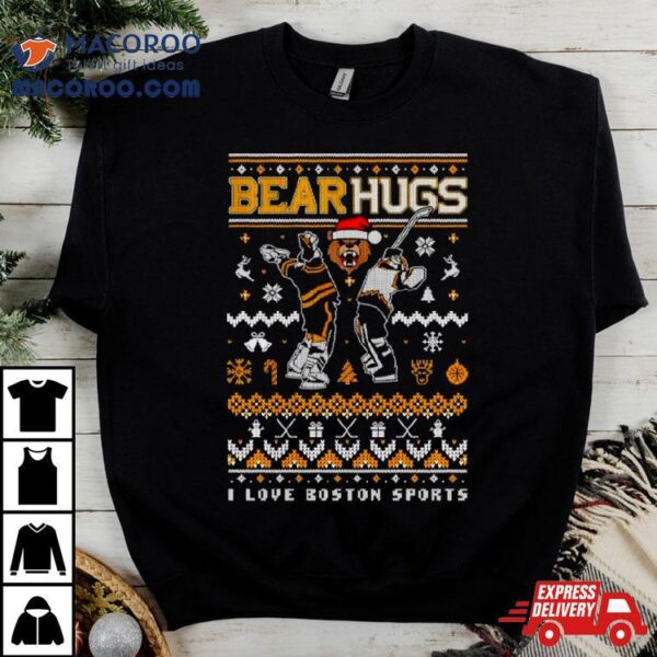 Bear Hug I Love Boston Sports Ugly Christmas Shirt