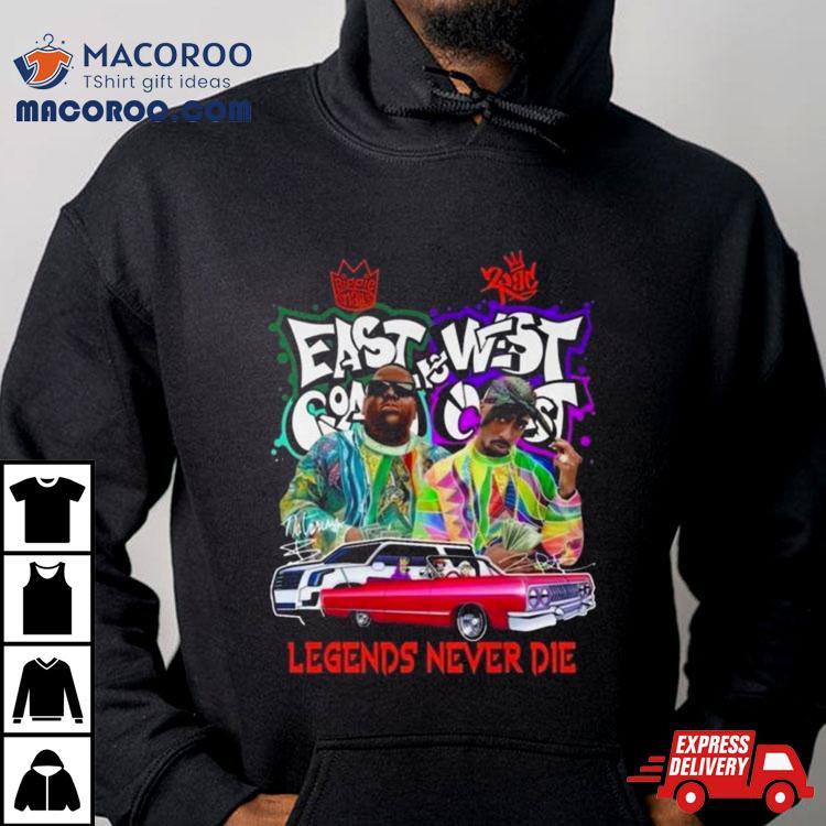 Biggie Smalls East Coast Vs Tupac Shakur West Coast Legends Never Die T Shirt Biggie Smalls East Coast Vs Tupac Shakur West Coast Legends Never Die T Shirt
