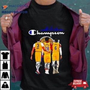 Champion Anthony Davis Lebron James And Hachimura Los Angeles Lakers Signatures Tshirt