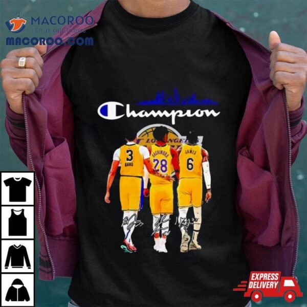 Champion Anthony Davis Lebron James And Hachimura Los Angeles Lakers Signatures Shirt