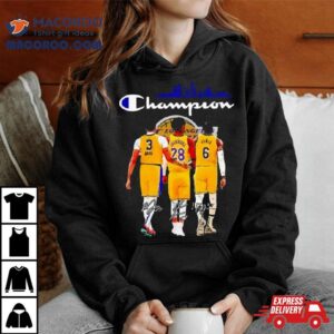 Champion Anthony Davis Lebron James And Hachimura Los Angeles Lakers Signatures Tshirt