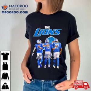 Detroit Lions St Brown Goff And Hutchinson Signatures Tshirt