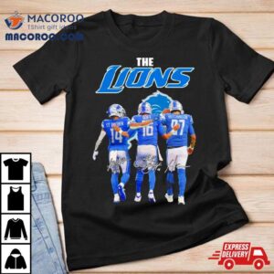 Detroit Lions St Brown Goff And Hutchinson Signatures Tshirt