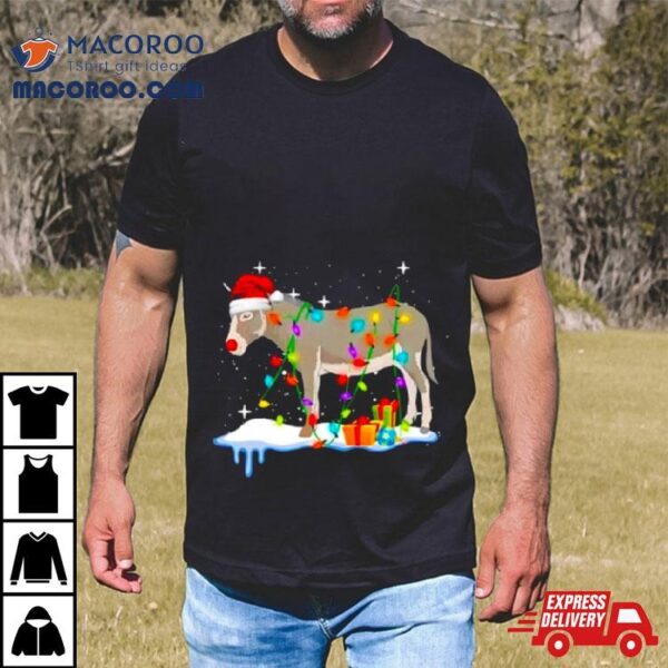 Donkey Santa Hat Merry Christmas Lights Shirt