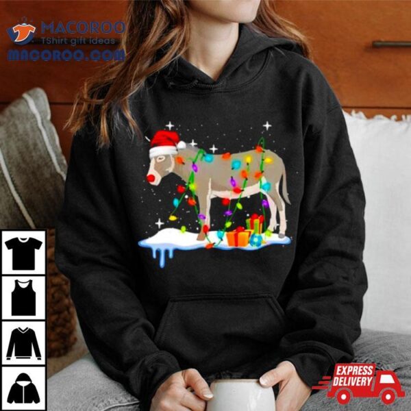 Donkey Santa Hat Merry Christmas Lights Shirt