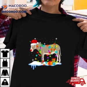 Donkey Santa Hat Merry Christmas Lights Tshirt