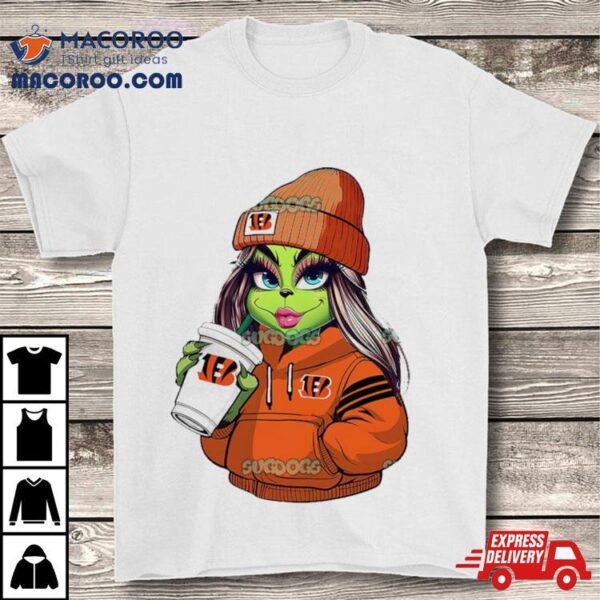 Female Grinch Girl Cincinnati Bengals Drink Coffee Shirt