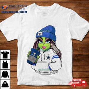 Female Grinch Girl Dallas Cowboys Drink Coffee Tshirt