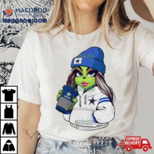 Female Grinch Girl Dallas Cowboys Drink Coffee Tshirt