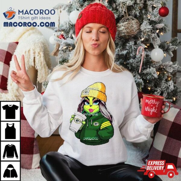 Female Grinch Girl Green Bay Packers Drink Coffee Shirt