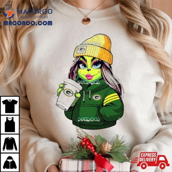 Female Grinch Girl Green Bay Packers Drink Coffee Shirt