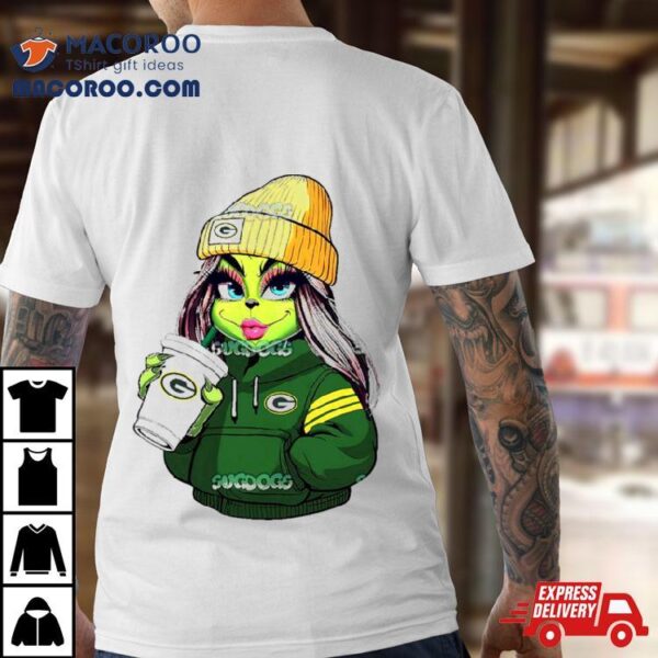 Female Grinch Girl Green Bay Packers Drink Coffee Shirt