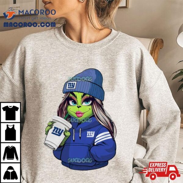 Female Grinch Girl New York Giants Drink Coffee Shirt