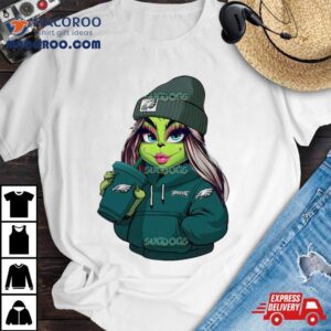 Female Grinch Girl Philadelphia Eagles Drink Coffee Tshirt