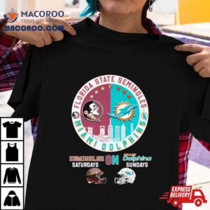 Florida State Seminoles And Miami Dolphins Skyline On Sundays T Shirt