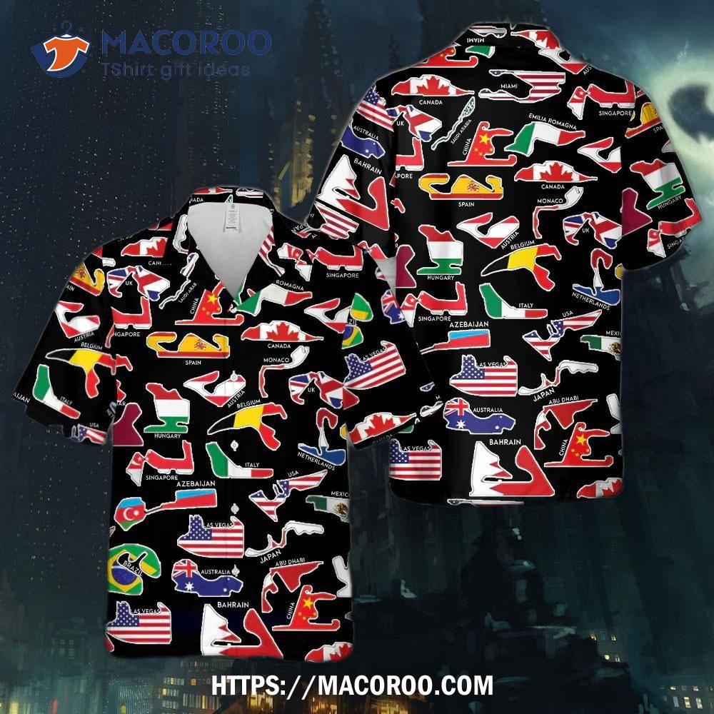 Formula 1 (f1) Racing Tracks With Country Flags Hawaiian Shirt Formula 1 (f1) Racing Tracks With Country Flags Hawaiian Shirt