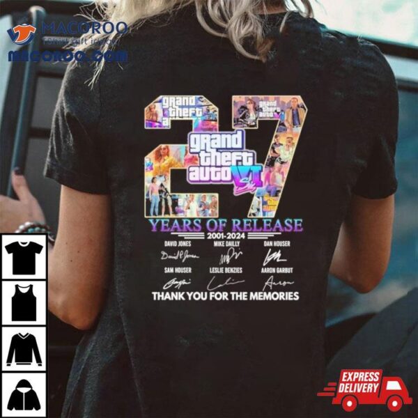 Grand Theft Auto Vi 27 Years Of Release 2001 – 2024 Thank You For The Memories T Shirt