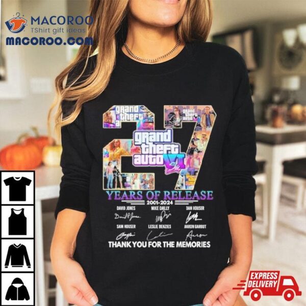 Grand Theft Auto Vi 27 Years Of Release 2001 – 2024 Thank You For The Memories T Shirt