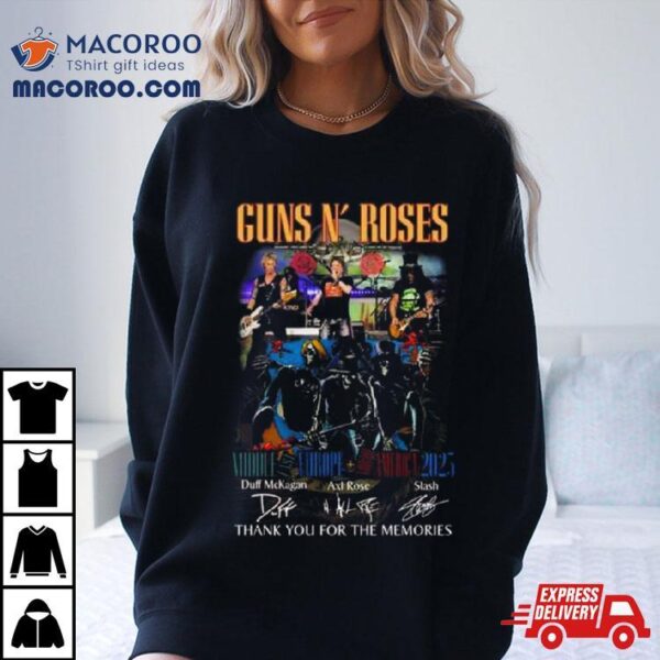 Guns N’ Roses Middle East Europe North America 2023 Thank You For The Memories Signatures T Shirt