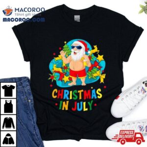 In July Santa Claus Tree Summer Oversized Christmas Tshirt