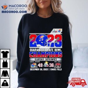 Kansas Jayhawks Guaranteed 2023 Rate Bowl Champions Rock Chalk 49 36 Unlv Rebels Shirt