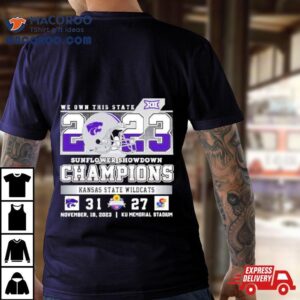 Kansas State Wildcats 31 27 Kansas Jayhawks 2023 Sunflower Showdown Champions Final Score Shirt 4 Kansas State Wildcats Kansas Jayhawks Sunflower Showdown Champions Final Score Tshirt