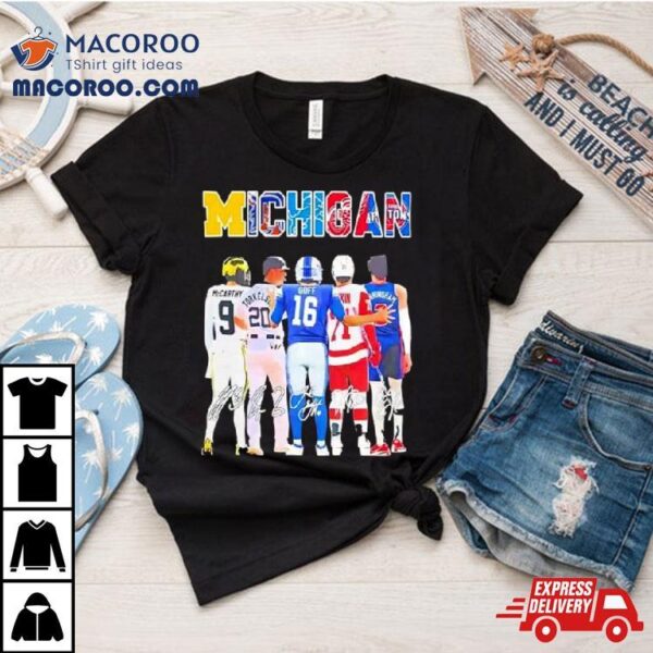 Michigan Sports Teams Mccarthy Torkelson Goff Larkin And Cunningham Signatures T Shirt