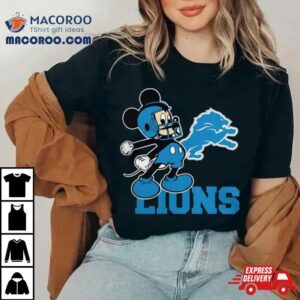 Mickey Mouse Cartoon Detroit Lions Football Player Helmet Logo S Tshirt