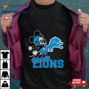 Mickey Mouse Cartoon Detroit Lions Football Player Helmet Logo S Tshirt