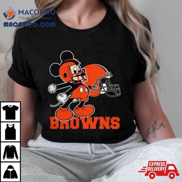 Mickey Mouse Cartoon Nfl Cleveland Browns Football Player Helmet Logo Shirts